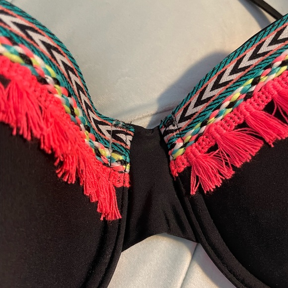 Two piece bikini- black
 & orange with embroidery - Picture 2 of 7